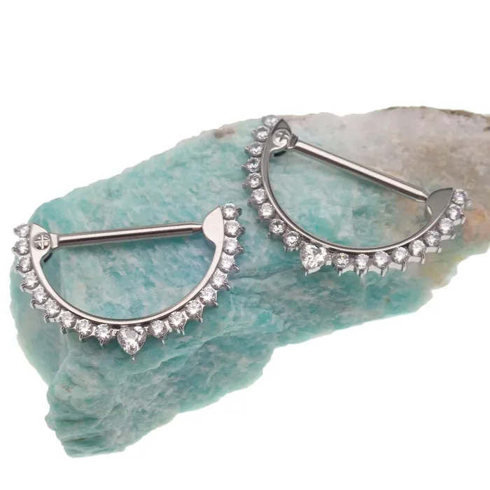 Clear CZ Heart 14g Titanium Nipple Clicker Body Clickers Necklaces