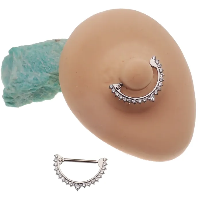 Clear CZ Heart 14g Titanium Nipple Clicker Body Clickers Necklaces