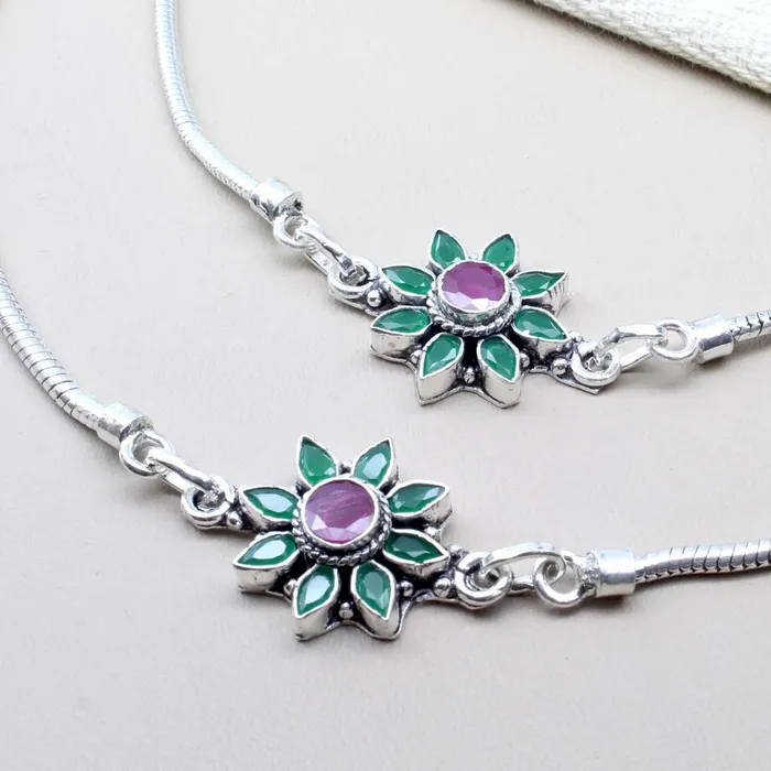 Cute Ethnic Style 925 Real Solid Silver CZ Oxidized Anklets Ankle 108 Karizma Jewels Earrings