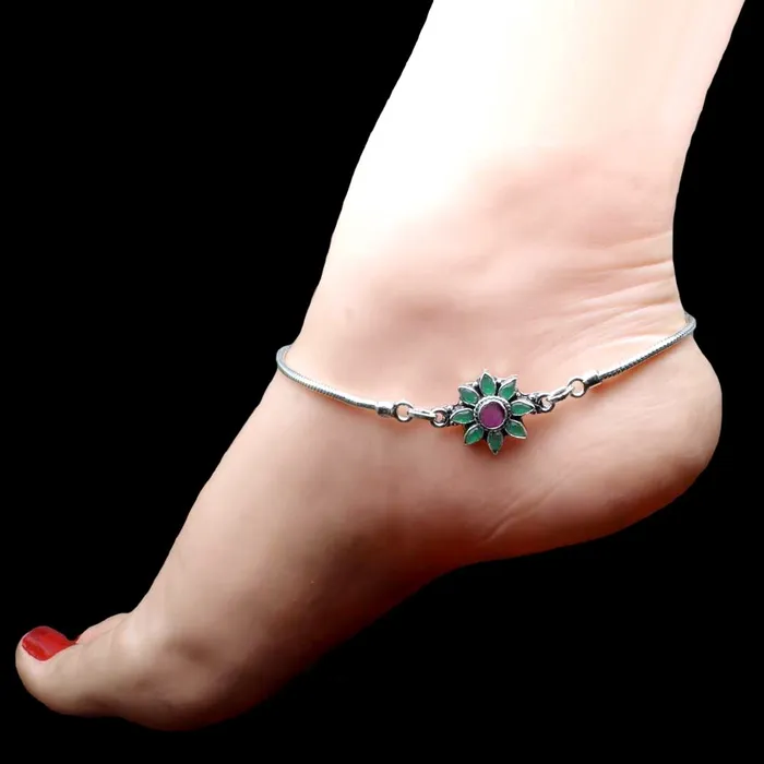 Cute Ethnic Style 925 Real Solid Silver CZ Oxidized Anklets Ankle 108 Karizma Jewels Earrings