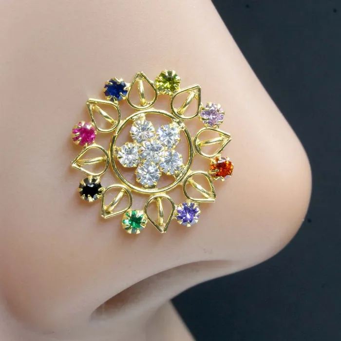 Cute Statement Real Sterling Silver Multi CZ Women Nose Stud Push Pin Karizma Jewels Earrings