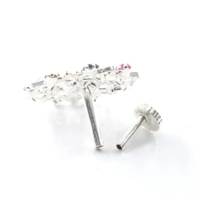 Cute Statement Real Sterling Silver Multi CZ Women Nose Stud Push Pin Karizma Jewels Earrings