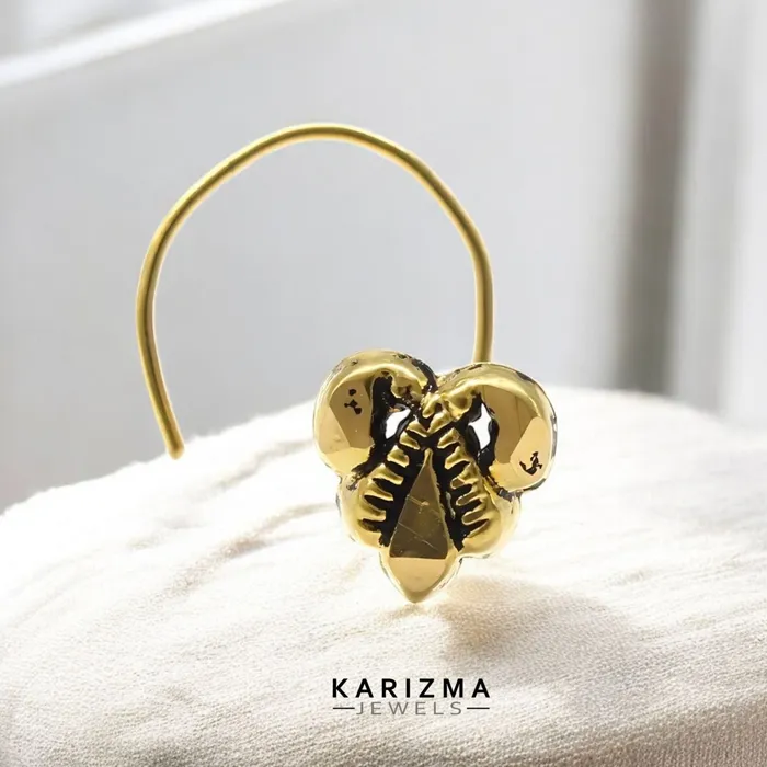Earrings Karizma Jewels 22k Real Gold Indian Women Oxidized Heart design Twisted Nose Stud Earrings Karizma Jewels 22k Real Gold Indian Women Oxidized Heart design Twisted Nose Stud