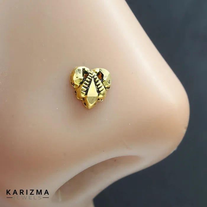 Earrings Karizma Jewels 22k Real Gold Indian Women Oxidized Heart design Twisted Nose Stud
