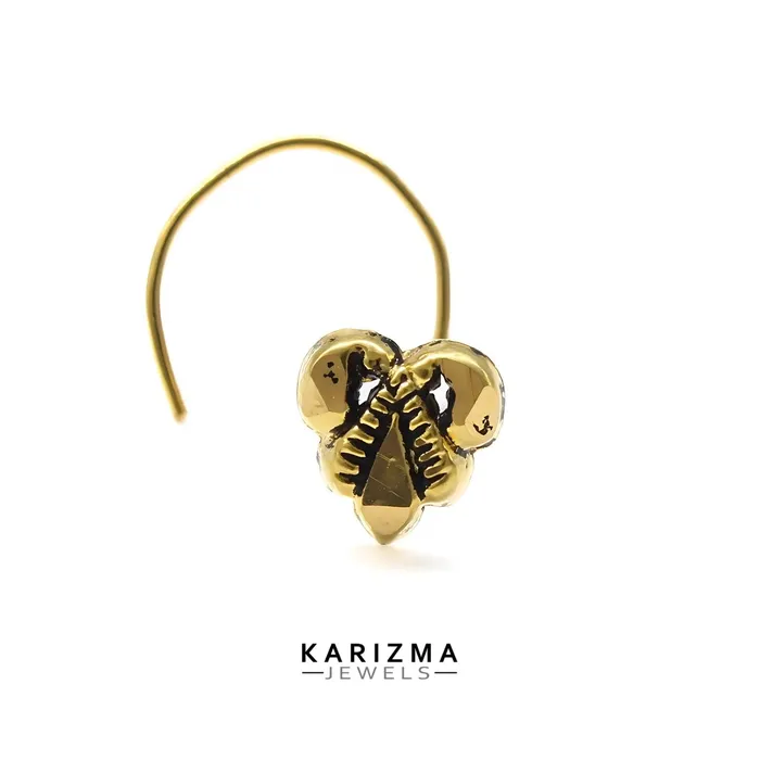 Earrings Karizma Jewels 22k Real Gold Indian Women Oxidized Heart design Twisted Nose Stud