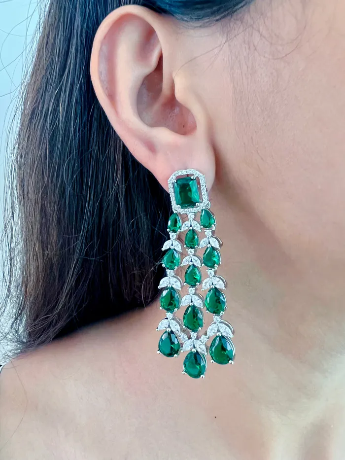 Earrings PRERTO ECOMMERCE PRIVATE LIMITED Diza Green Emerald Set Earrings Necklace
