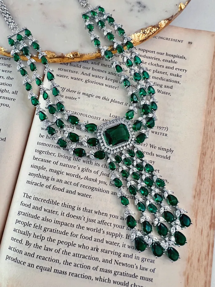 Earrings PRERTO ECOMMERCE PRIVATE LIMITED Diza Green Emerald Set Earrings Necklace