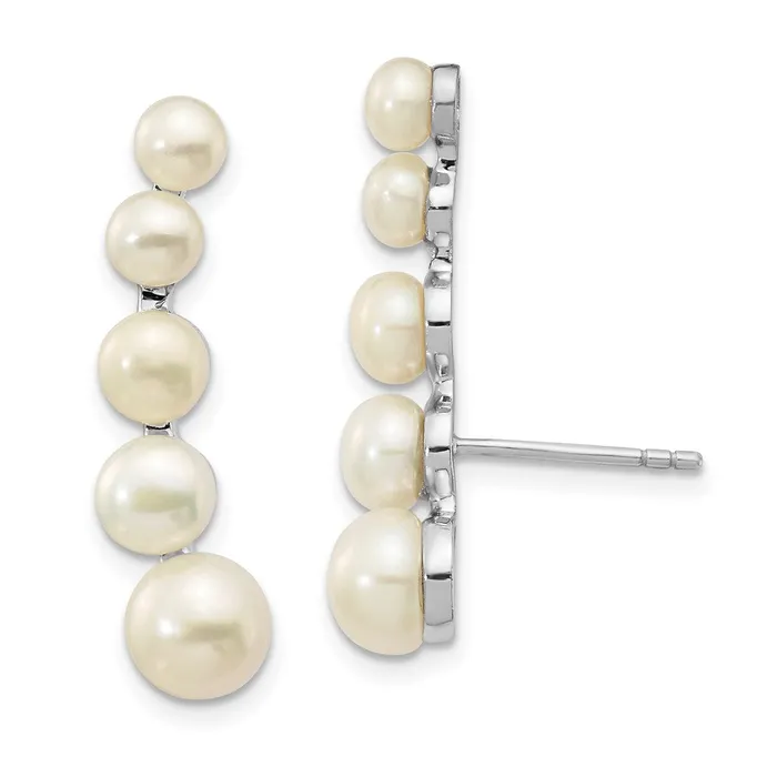 Earrings Sterling Silver RH 46mm White Button FWC Pearl Ear Climber Post EarringsWBCQE13885 WB Choice Jewelry Earrings Sterling Silver RH 46mm White Button FWC Pearl Ear Climber Post EarringsWBCQE13885 WB Choice Jewelry