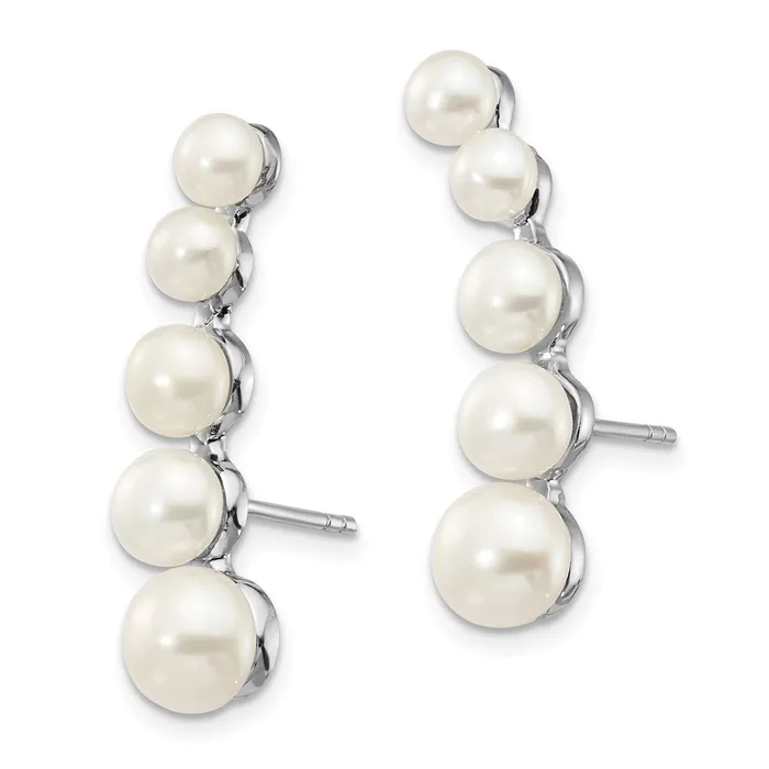 Earrings Sterling Silver RH 46mm White Button FWC Pearl Ear Climber Post EarringsWBCQE13885 WB Choice Jewelry