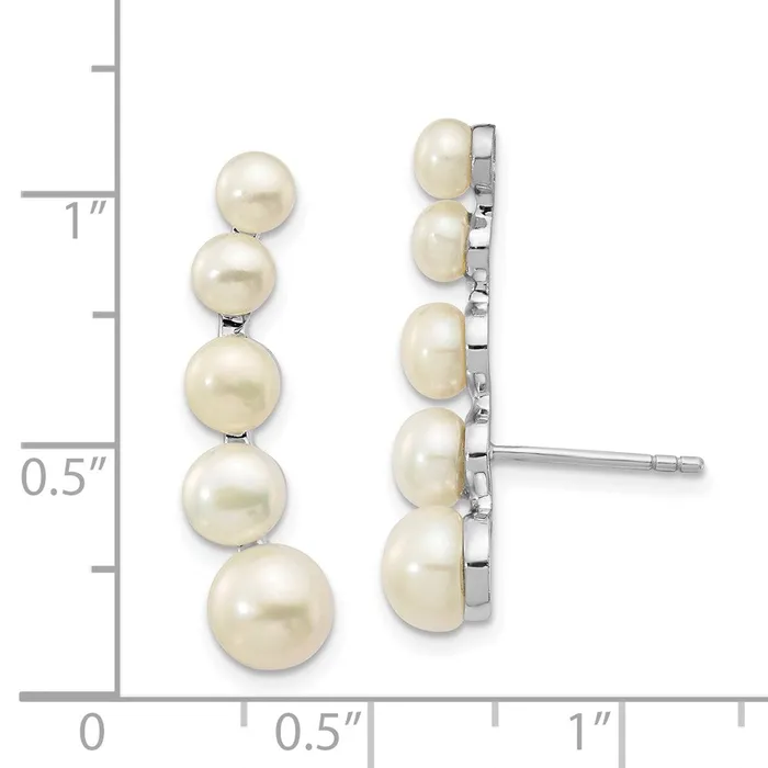 Earrings Sterling Silver RH 46mm White Button FWC Pearl Ear Climber Post EarringsWBCQE13885 WB Choice Jewelry
