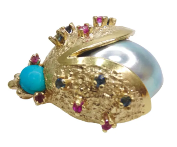 Earrings Vintage by Misty Pearl and 14k Gold Ladybug Broach