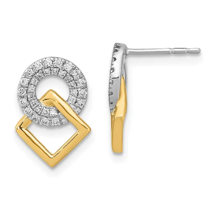 Earrings WB Choice Jewelry 14k Twotone Polished Diamond Circle and Square Post EarringsWBCEM6878025WYA Earrings WB Choice Jewelry 14k Twotone Polished Diamond Circle and Square Post EarringsWBCEM6878025WYA