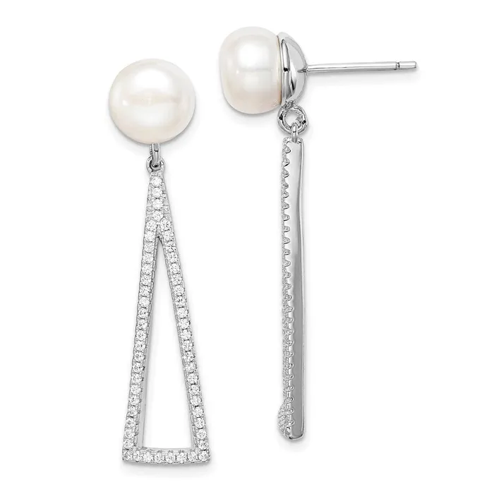 Earrings WB Choice Jewelry Sterling Silver Rhodplat 89mm White Button FWC Pearl CZ EarringsWBCQE15265 Earrings WB Choice Jewelry Sterling Silver Rhodplat 89mm White Button FWC Pearl CZ EarringsWBCQE15265