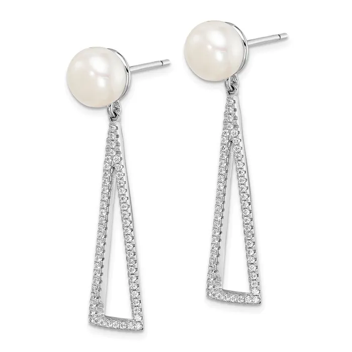 Earrings WB Choice Jewelry Sterling Silver Rhodplat 89mm White Button FWC Pearl CZ EarringsWBCQE15265