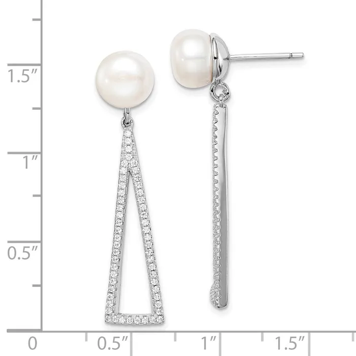 Earrings WB Choice Jewelry Sterling Silver Rhodplat 89mm White Button FWC Pearl CZ EarringsWBCQE15265