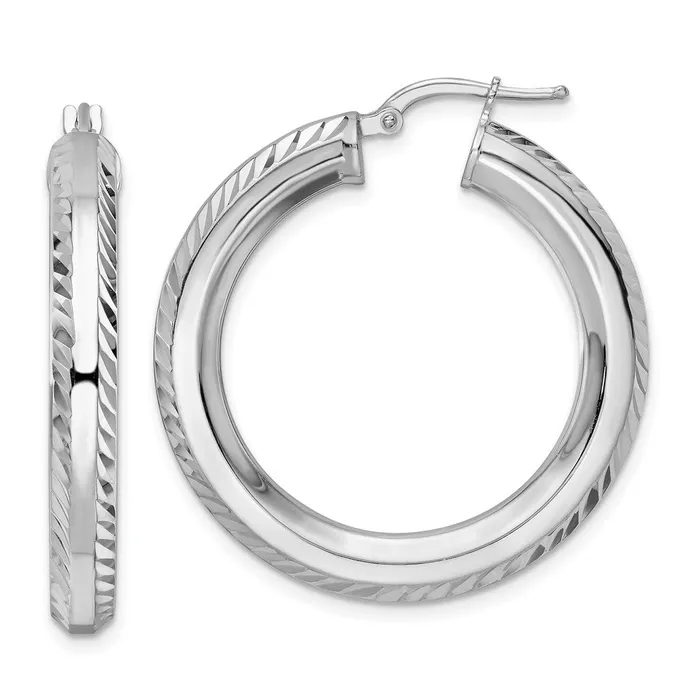 Earrings WB Choice Jewelry Sterling Silver Rhodiumpltd 5x34mm DC Octagon Tube Hoop EarringsWBCQE15871 Earrings WB Choice Jewelry Sterling Silver Rhodiumpltd 5x34mm DC Octagon Tube Hoop EarringsWBCQE15871