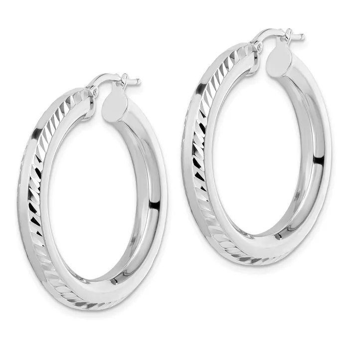 Earrings WB Choice Jewelry Sterling Silver Rhodiumpltd 5x34mm DC Octagon Tube Hoop EarringsWBCQE15871