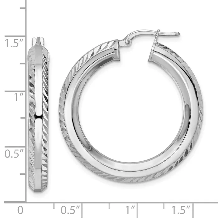 Earrings WB Choice Jewelry Sterling Silver Rhodiumpltd 5x34mm DC Octagon Tube Hoop EarringsWBCQE15871