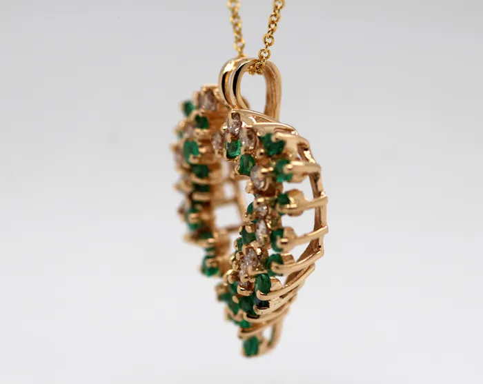 Estate 14KY 58 Cttw Emerald and Diamond Heart Pendant FULLERS PURCHASE FROM PUBLIC Necklaces