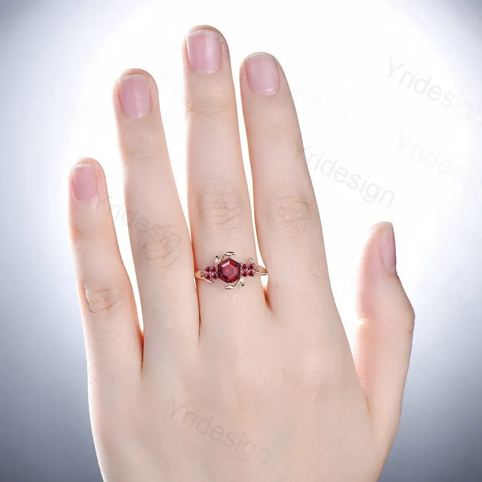Floral Leaves Ruby Ring Unique Nature Inspired Red Ruby Leaf Engagement Ring Vintage Branch Crystal Wedding Ring Women July Birthstone Gift PENFINE Rings