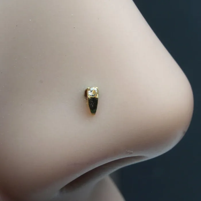 Gold Plated Indian Nose Stud White CZ corkscrew piercing nose ring Karizma Jewels Rings Gold Plated Indian Nose Stud White CZ corkscrew piercing nose ring Karizma Jewels Rings