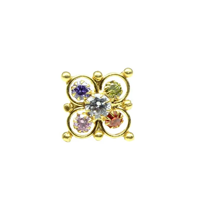 Indian Nose ring Multicolor CZ studded gold plated Piercing Nose stud push pin Karizma Jewels Rings