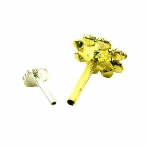Karizma Jewels Earrings Indian Style Floral CZ Studded Body Piercing Jewelry Nose Stud Pin Solid Real 14k Yellow Gold