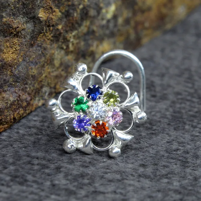 Karizma Jewels Real Sterling Silver Multi CZ Women vintage look Twisted nose ring 22g Rings Karizma Jewels Real Sterling Silver Multi CZ Women vintage look Twisted nose ring 22g Rings