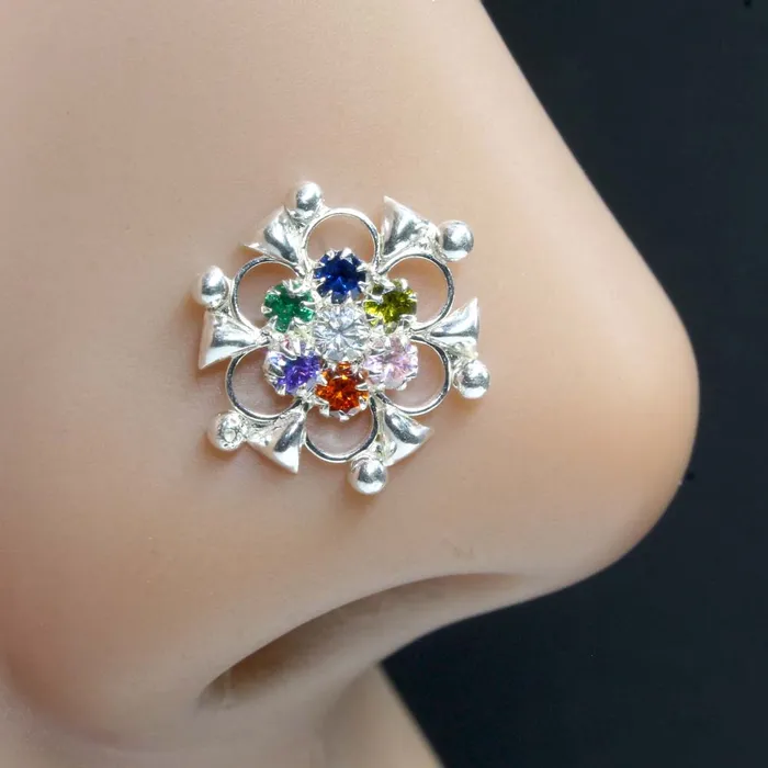 Karizma Jewels Real Sterling Silver Multi CZ Women vintage look Twisted nose ring 22g Rings