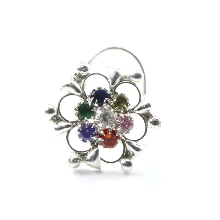 Karizma Jewels Real Sterling Silver Multi CZ Women vintage look Twisted nose ring 22g Rings