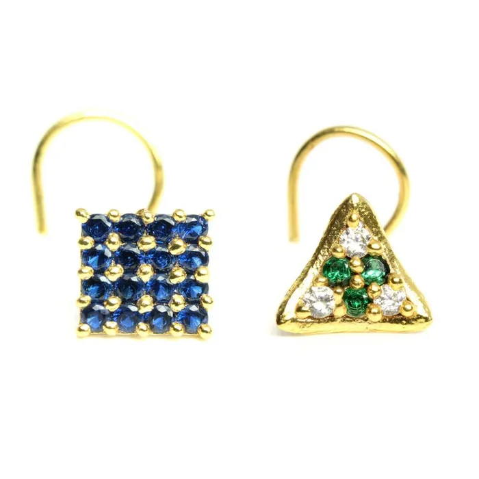 Karizma Jewels Rings 2pc Set Gold Plated Triangle Square Style Women Nose Stud CZ Twisted nose ring Karizma Jewels Rings 2pc Set Gold Plated Triangle Square Style Women Nose Stud CZ Twisted nose ring
