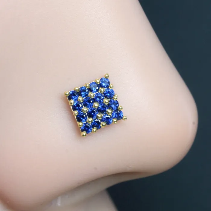 Karizma Jewels Rings 2pc Set Gold Plated Triangle Square Style Women Nose Stud CZ Twisted nose ring
