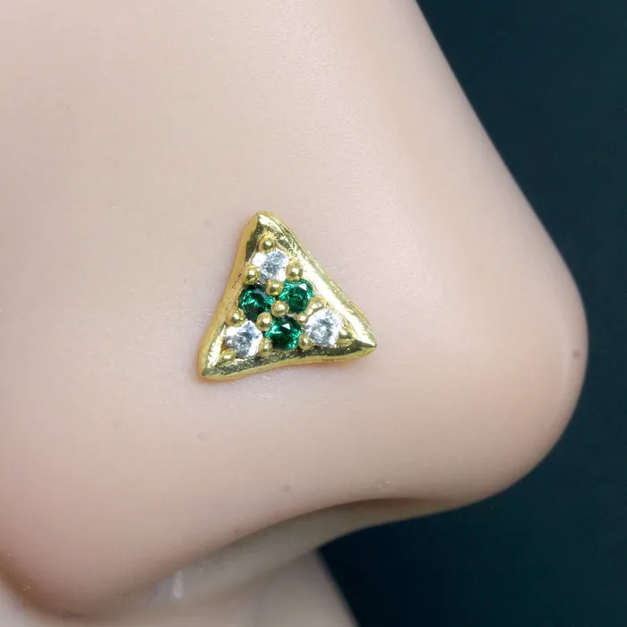 Karizma Jewels Rings 2pc Set Gold Plated Triangle Square Style Women Nose Stud CZ Twisted nose ring