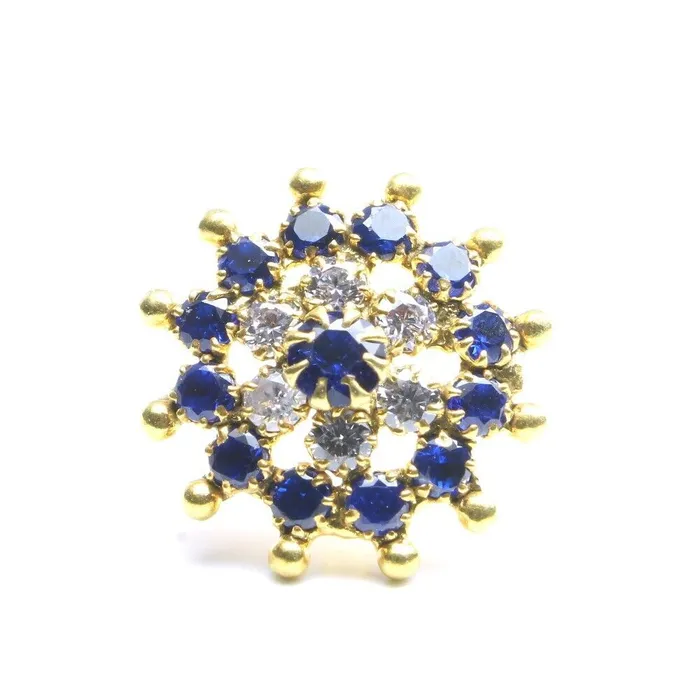 Karizma Jewels Rings Big Gold Plated Nose Stud Blue White CZ nose ring