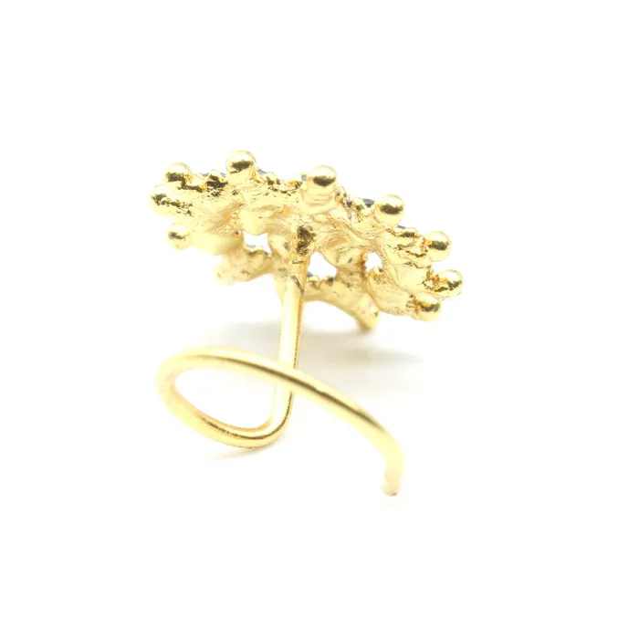 Karizma Jewels Rings Big Gold Plated Nose Stud Blue White CZ nose ring