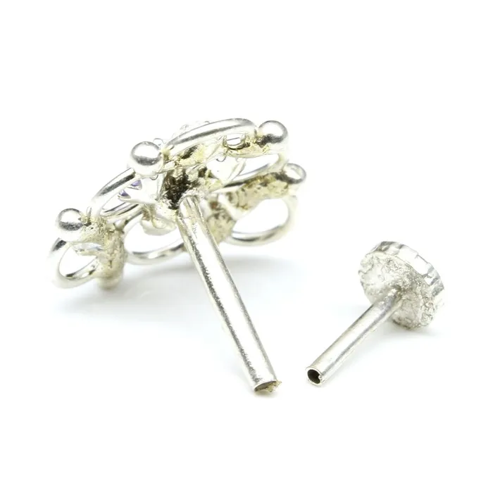 Karizma Jewels Rings Ethnic Indian 925 Sterling Silver Multicolor CZ Studded Nose ring Push Pin