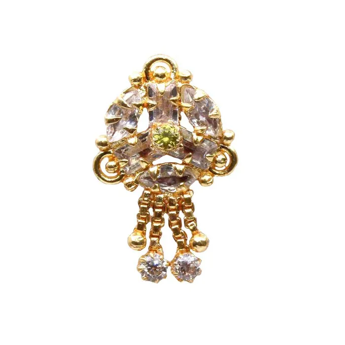 Karizma Jewels Rings Handmade style Gold Plated Dangle Nose ring Green White CZ Twisted nose ring 22g