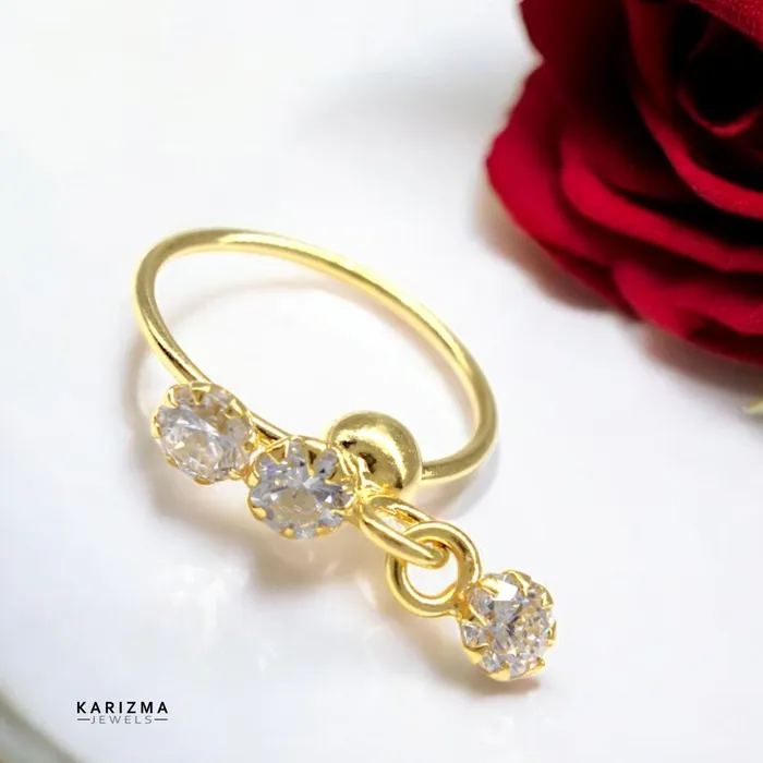 Karizma Jewels Rings NOZERA 3 Stone CZ Dangle Gold Nose ring