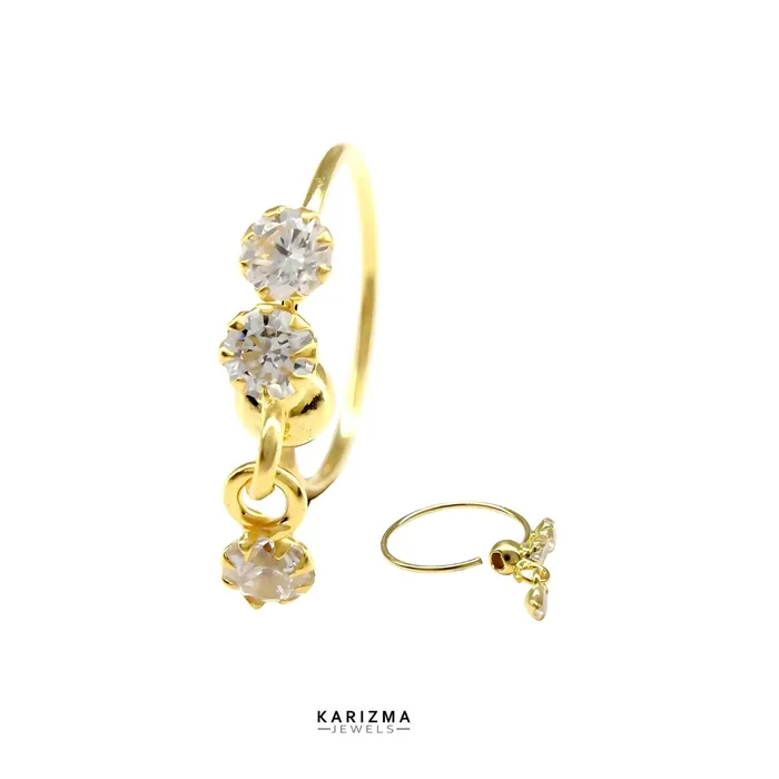 Karizma Jewels Rings NOZERA 3 Stone CZ Dangle Gold Nose ring