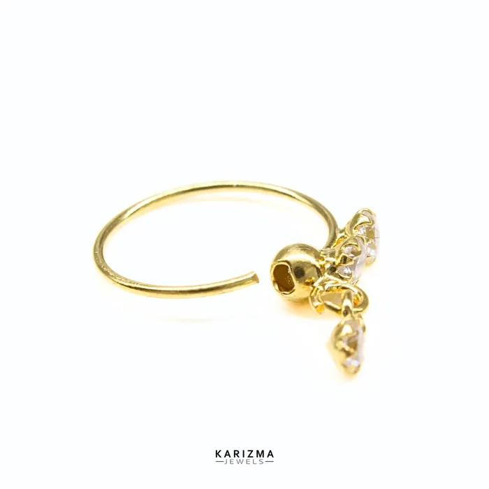 Karizma Jewels Rings NOZERA 3 Stone CZ Dangle Gold Nose ring