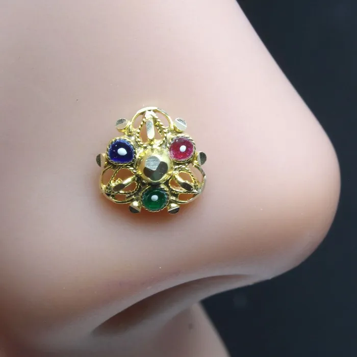 Karizma Jewels Rings Real Gold Nose Stud Solid 14K Gold Piercing Push Pin Nose Ring Karizma Jewels Rings Real Gold Nose Stud Solid 14K Gold Piercing Push Pin Nose Ring