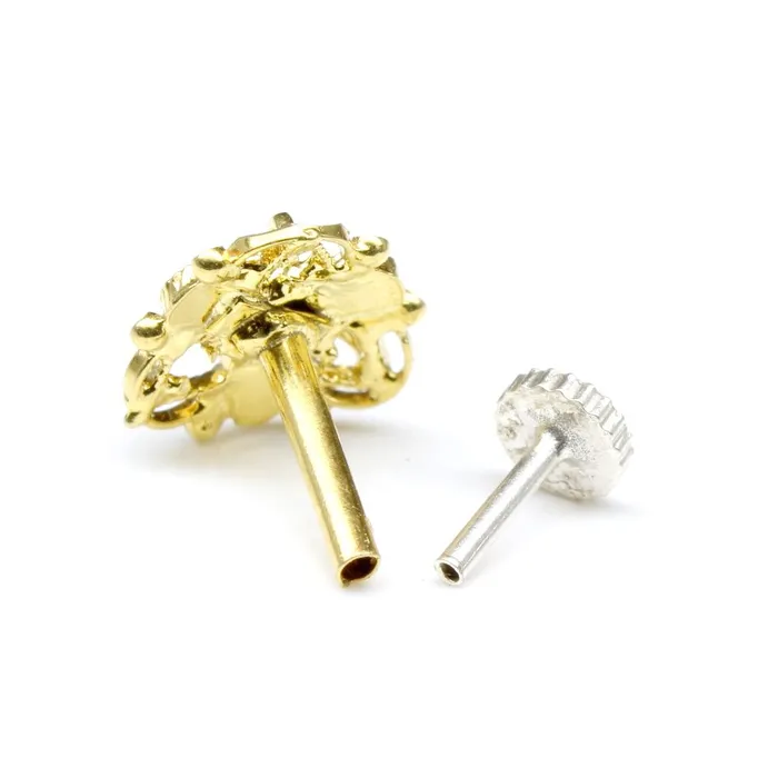 Karizma Jewels Rings Real Gold Nose Stud Solid 14K Gold Piercing Push Pin Nose Ring
