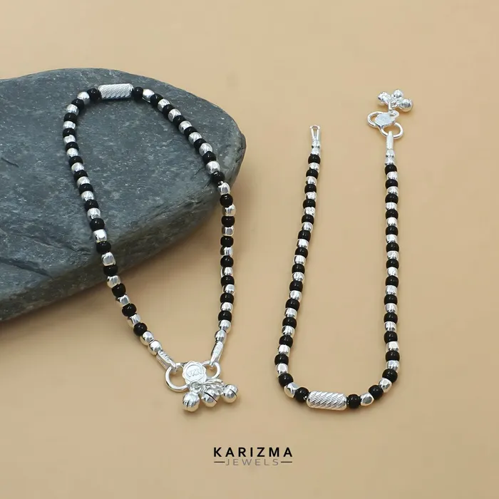 Karizma Jewels Rings Real Sterling Silver Indian women black beads daily wear Anklet Pair 103 Karizma Jewels Rings Real Sterling Silver Indian women black beads daily wear Anklet Pair 103