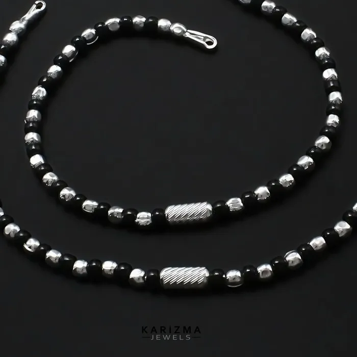 Karizma Jewels Rings Real Sterling Silver Indian women black beads daily wear Anklet Pair 103