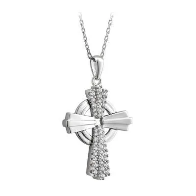Necklaces Celtic Collections Silver Crystal Edge Celtic Cross Pendant