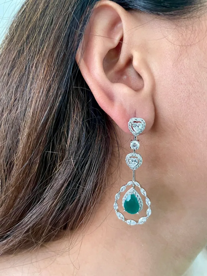 Necklaces PRERTO ECOMMERCE PRIVATE LIMITED 5 Layer Dimonte Emerald Tear Drop Heart Necklace Set