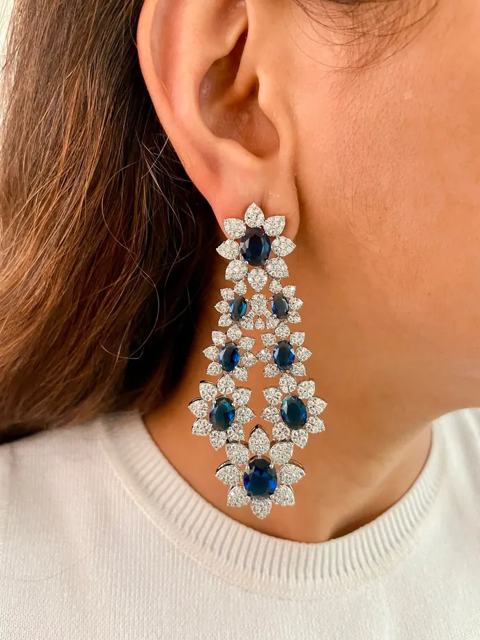 Necklaces PRERTO ECOMMERCE PRIVATE LIMITED Maharani Sapphire Appliqu Dimonte Choker Set Sapphire Divine Floral Dimonte Necklace Set