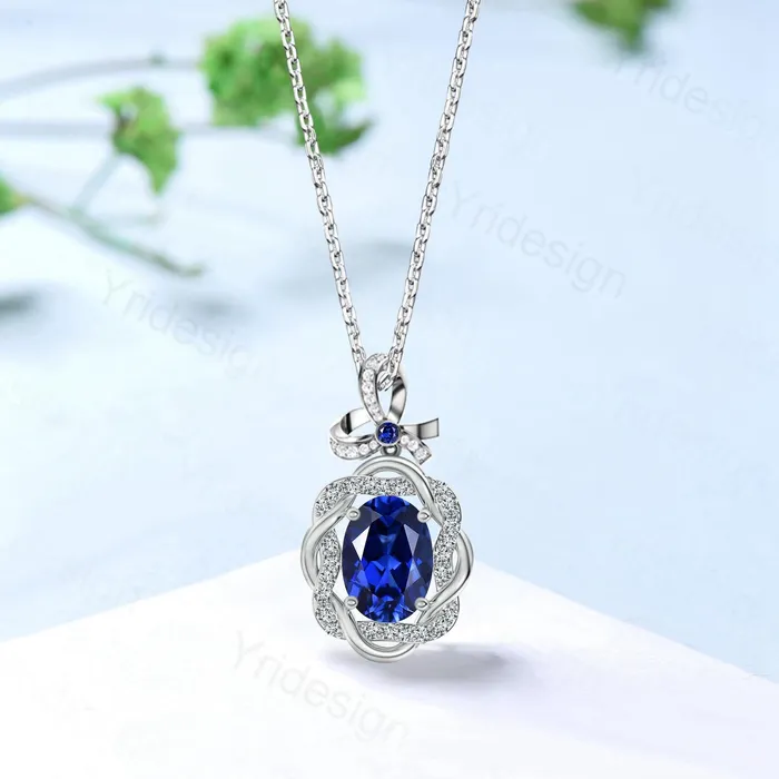 Necklaces Unique Oval Sapphire Pendant Necklace Vintage Oval Blue Sapphire Halo Diamond Pendant Necklace Rose Gold Retro Christmas Promise Gift Women PENFINE