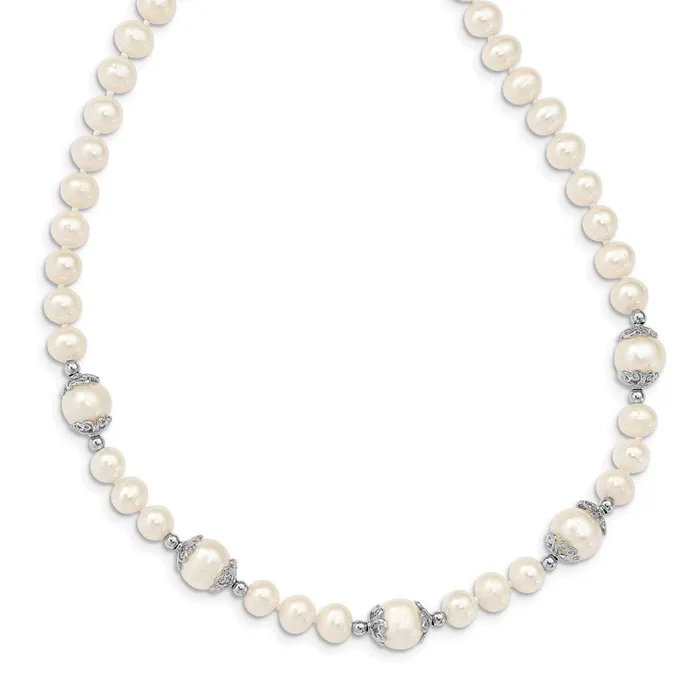 Necklaces WB Choice Jewelry Sterling Silver Rhodplated 69mm White off Round 5station NecklaceWBCQH554418 Necklaces WB Choice Jewelry Sterling Silver Rhodplated 69mm White off Round 5station NecklaceWBCQH554418