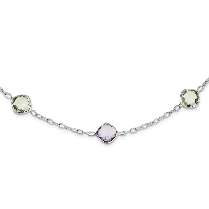 Necklaces WB Choice Jewelry Sterling Silver Rhodiumplated 18in Amethyst Green Quartz NecklaceWBCQX899AM Necklaces WB Choice Jewelry Sterling Silver Rhodiumplated 18in Amethyst Green Quartz NecklaceWBCQX899AM